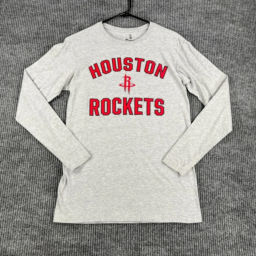 Houston‎ Rockets Shirt Mens Small Gray Long Sleeve Fanatics NBA Basketball
